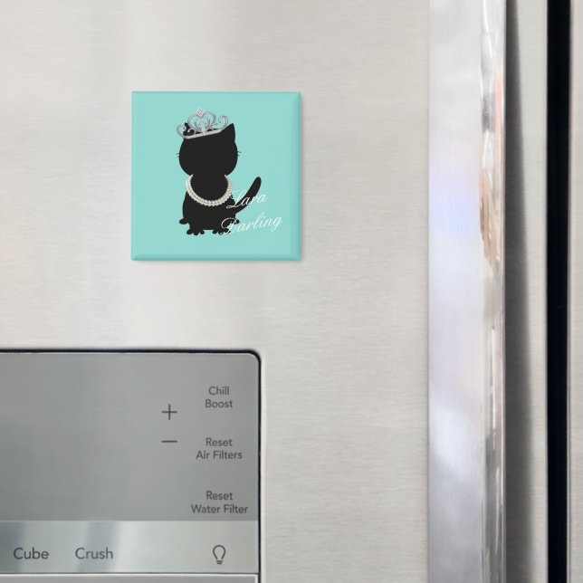 I Wanna Wear My Tiara Cat Teal Party Shower Magnet (In Situ (Fridge))