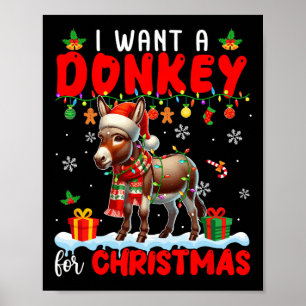 I Want A Donkey For Christmas Santa Donkey Farmer  Poster