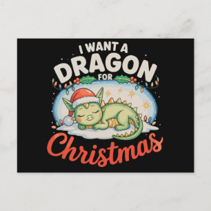 I Want A Dragon For Christmas Santa Lights Xmas Holiday Postcard