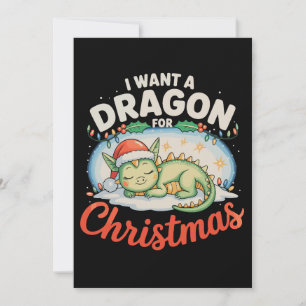 I Want A Dragon For Christmas Santa Lights Xmas Invitation