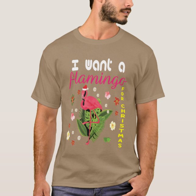 I want a flamingo for christmas Christmas light bo T-Shirt (Front)