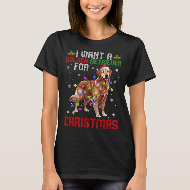 I Want A Golden Retriever For Christmas Santa Hat  T-Shirt (Front)