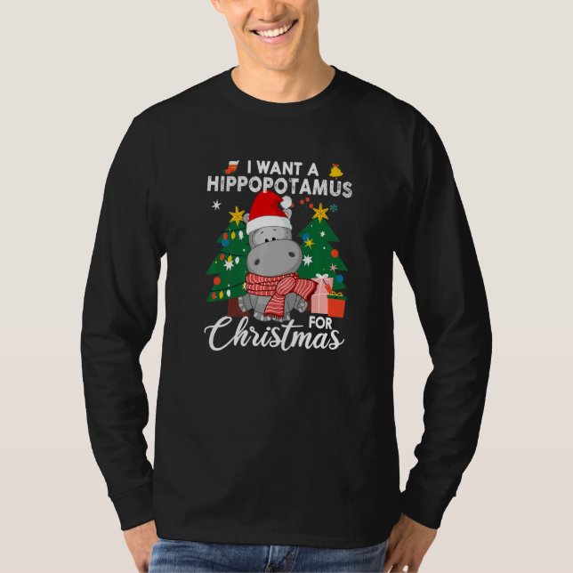 I Want A Hippopotamus For Christmas Cute Hippo Kid T-Shirt (Front)
