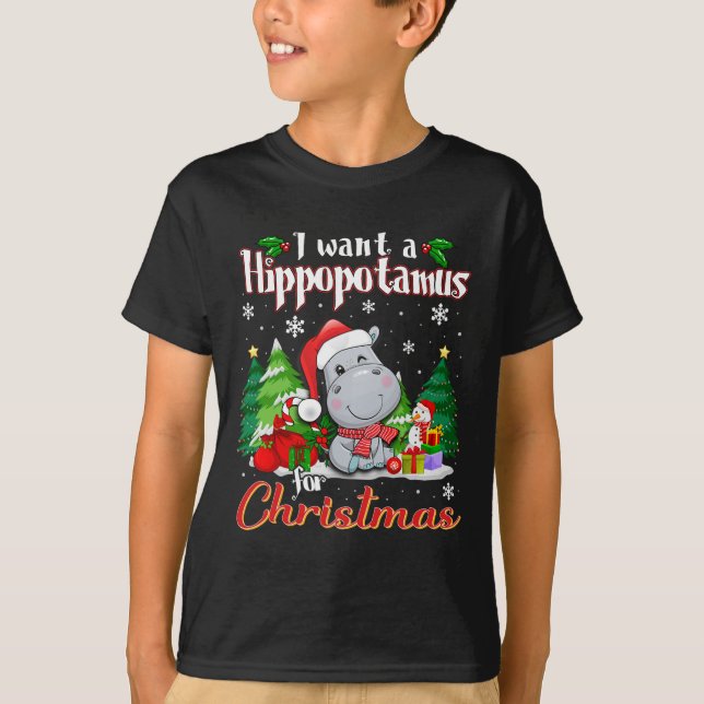 I Want A Hippopotamus For Christmas Funny Hippo Xm T-Shirt (Front)