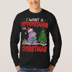 I Want A Hippopotamus For Christmas Lights Hippo X T-Shirt