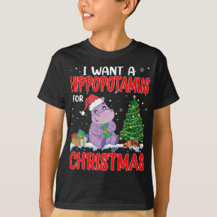 I Want A Hippopotamus For Christmas Lights Hippo X T-Shirt