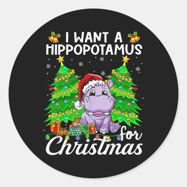 I Want A Hippopotamus For Christmas Lights Santa H Classic Round Sticker (Front)