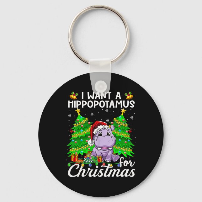 I Want A Hippopotamus For Christmas Lights Santa H Key Ring (Front)