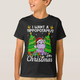 I Want A Hippopotamus For Christmas Lights Santa H T-Shirt