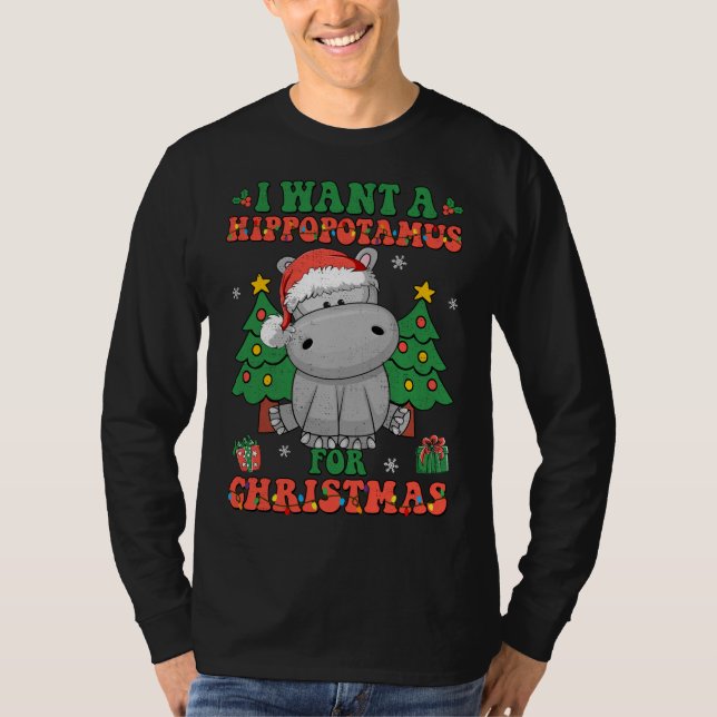 I Want A Hippopotamus For Christmas Lights Santa H T-Shirt (Front)