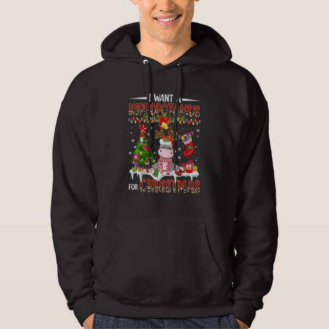 I Want A Hippopotamus For Christmas Santa Reindeer Hoodie (Front)