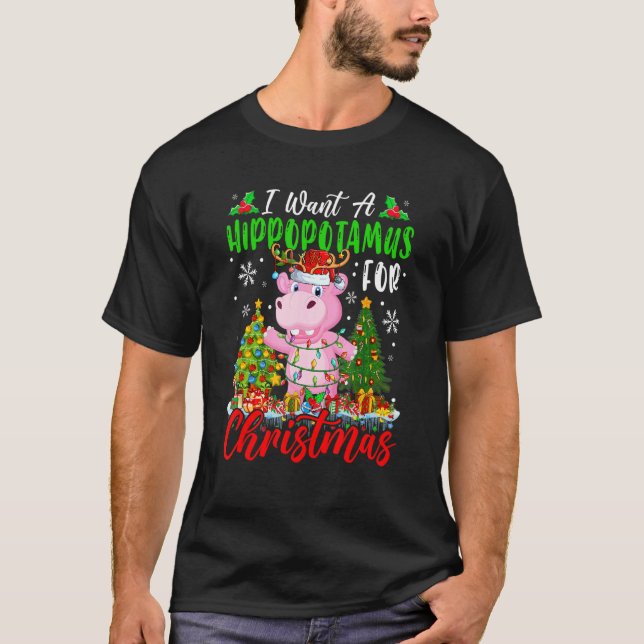 I Want A Hippopotamus For Christmas Santa Reindeer T-Shirt (Front)