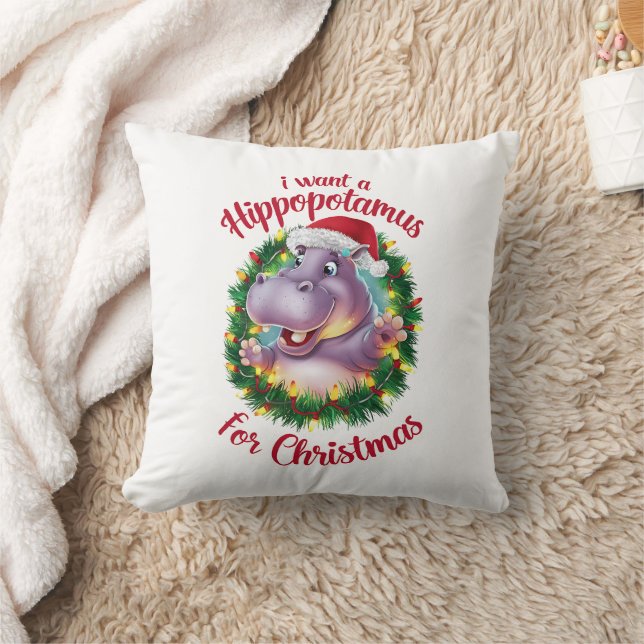 I Want A Hippopotamus For Christmas Xmas Hippo  Cushion (Blanket)