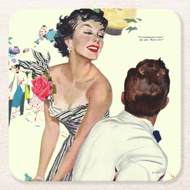 I Want a Man 2 Square Paper Coaster (Front)