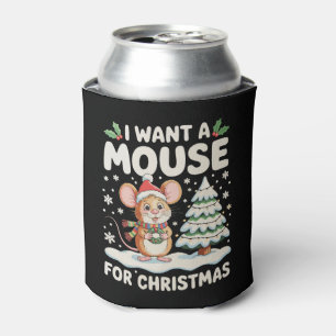 I Want A Mouse For Christmas Santa Hat Snow Xmas Can Cooler