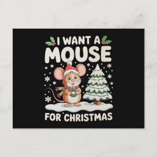 I Want A Mouse For Christmas Santa Hat Snow Xmas Holiday Postcard
