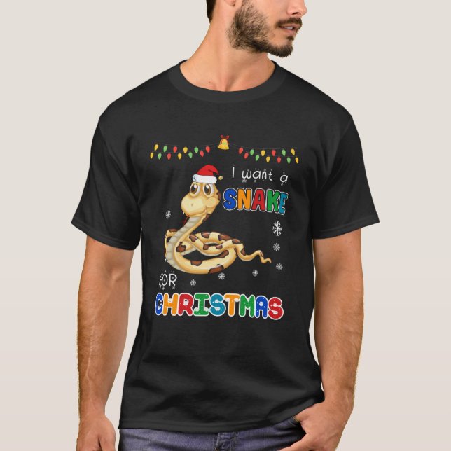 I Want A Snake For Christmas Animal Ugly Xmas T-Shirt (Front)