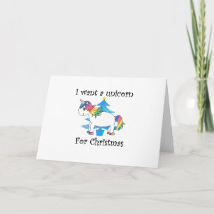 I want a unicorn for Christmas blue christmas tree Holiday Card