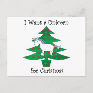 I want a unicorn for Christmas Holiday Postcard