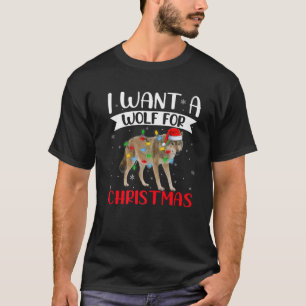 I Want A Wolf For Christmas Lighting Santa Wolf Xm T-Shirt