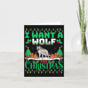 I Want A Wolf For Christmas Xmas Tree Lights Snow Card