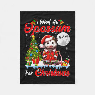 I Want An Opossum For Christmas Cute Santa Sungles Fleece Blanket