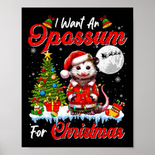 I Want An Opossum For Christmas Cute Santa Sungles Poster