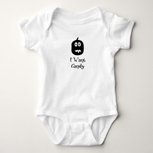 I Want Candy Pumpkin Baby Bodysuit (Front)