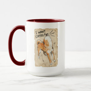 I Want Coffee – Screaming Shiba Inu Vintage Sketch Mug