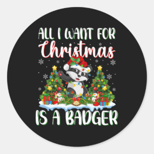I Want For Christmas Is A Badger Xmas Tree Lights Classic Round Sticker