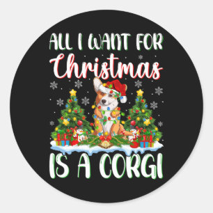 I Want For Christmas Is A Corgi Dog Xmas Tree Ligh Classic Round Sticker