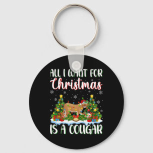I Want For Christmas Is A Cougar Xmas Tree Lights Key Ring