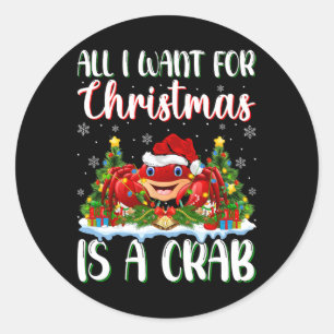 I Want For Christmas Is A Crab Xmas Tree Lights  Classic Round Sticker