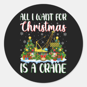 I Want For Christmas Is A Crane Xmas Tree Lights  Classic Round Sticker
