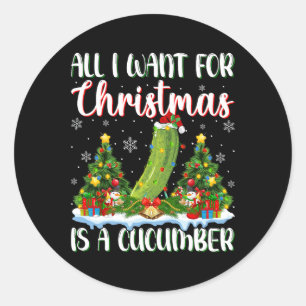I Want For Christmas Is A Cucumber Xmas Tree Light Classic Round Sticker