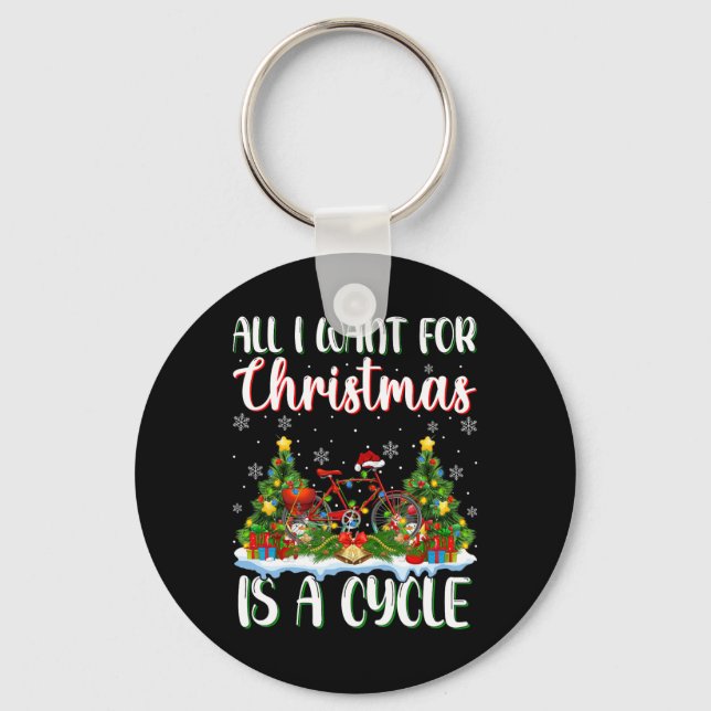 I Want For Christmas Is A Cycle Xmas Tree Lights  Key Ring (Front)