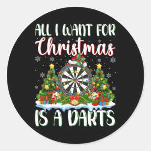 I Want For Christmas Is A Darts Xmas Tree Lights  Classic Round Sticker