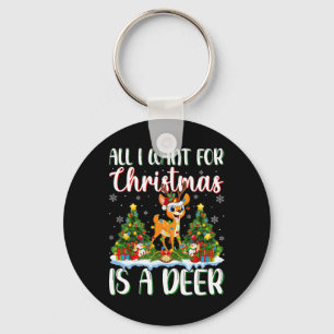 I Want For Christmas Is A Deer Xmas Tree Lights  Key Ring