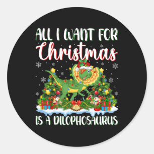 I Want For Christmas Is A Dilophosaurus Xmas Tree Classic Round Sticker