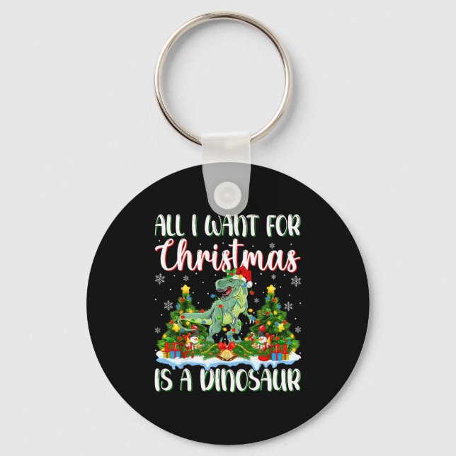 I Want For Christmas Is A Dinosaur Xmas Tree Light Key Ring (Front)