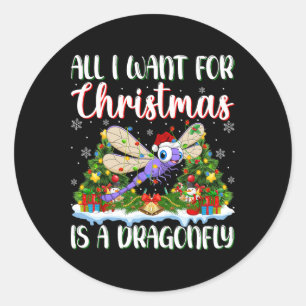 I Want For Christmas Is A Dragonfly Xmas Tree Ligh Classic Round Sticker