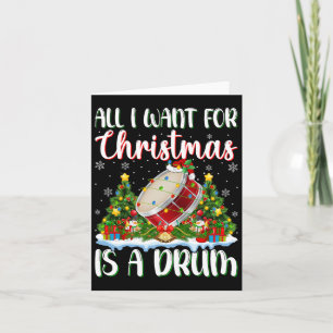 I Want For Christmas Is A Drum Xmas Tree Lights Card
