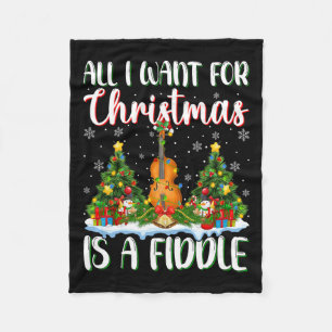 I Want For Christmas Is A Fiddle Xmas Tree Lights  Fleece Blanket