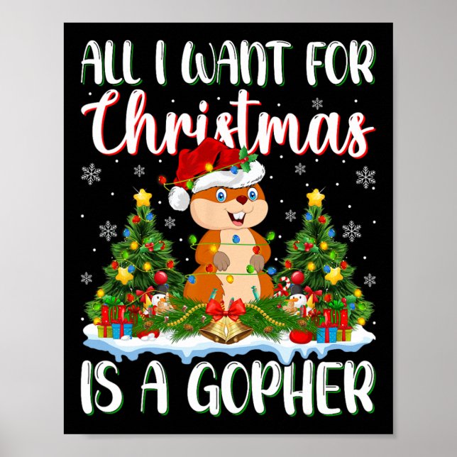 I Want For Christmas Is A Gopher Xmas Tree Lights  Poster (Front)