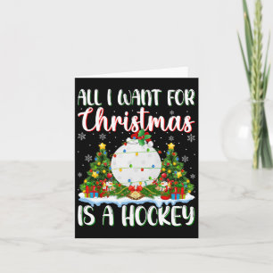 I Want For Christmas Is A Hockey Xmas Tree Lights Card
