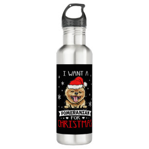 I Want For Christmas Is A Pomeranian Dog Santa Hat 710 Ml Water Bottle