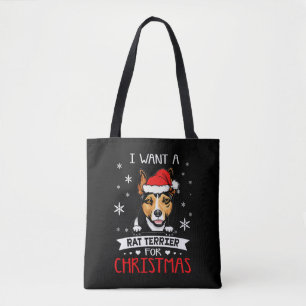 I Want For Christmas Is A Rat Terrier Santa Hat   Tote Bag