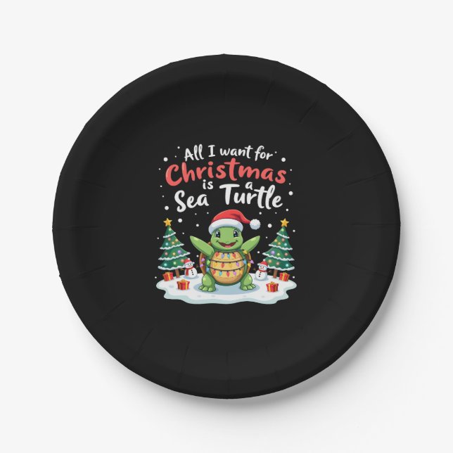 I Want For Christmas Is A Sea Turtle Xmas Tree Lig Paper Plate (Front)