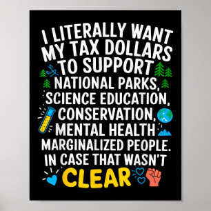 I Want My Tax Dollars To Go To Help Support Nation Poster
