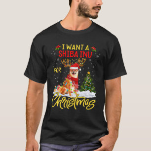 I Want Shiba Inu Dog Christmas Lights Santa Reinde T-Shirt